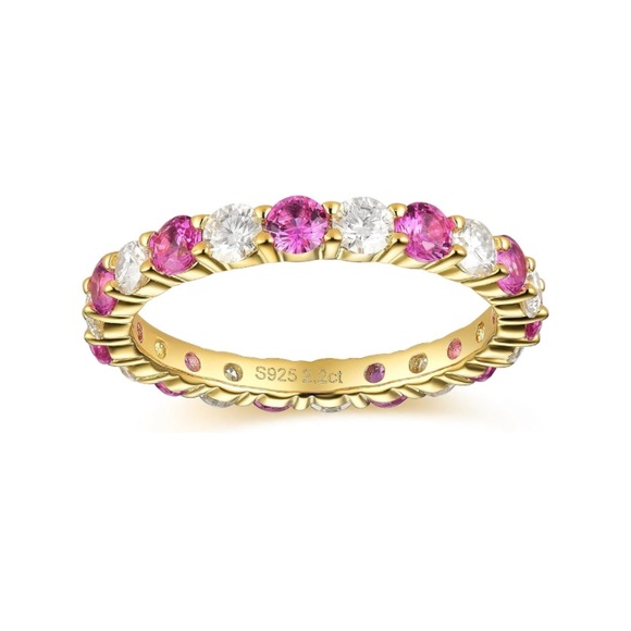 18k Diamond Pink Sapphire Eternity Ring Band - Picture 7 of 10